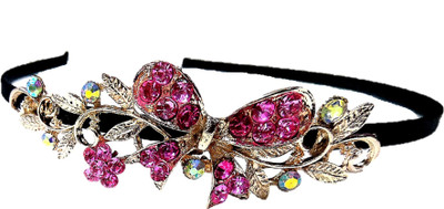 

Proplady Partywear Stylish Rhinestone Hair Band for Girls & Women|Wedding Hair Accessories|Designer Hair Band, Head Band, Hair Chain, Hair Accessory Set(Pink)