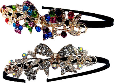 

Proplady Partywear Stylish Rhinestone (Pack of 2) Hair Bands for Girls & Women|Wedding Hair Accessories|Designer Hair Band, Head Band, Hair Chain, Hair Accessory Set(Silver, Multicolor)
