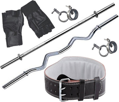 

StepInnStore 1Pc 3"ft Curl Bar,3"ft Straight Bar,Gym belt,1*Pair Gym Gloves and"4"steel Locks Gym & Fitness Kit