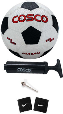 

Cosco Combo of Football ( Mundial : Size-5 ) ( Color on Availability), ( 1 Pump ), ( 2 Band ) Football Kit