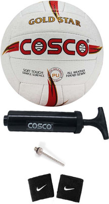 

Cosco Combo Of Volleyball ( 1 Gold Star : Size -4 ), ( 1 Pump ), ( 2 Band ) Volleyball Kit