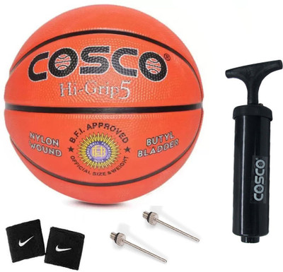 

Cosco Hi-Grip Basketball ( Size-5) With Basketball Pump, 2 Band Basketball Kit
