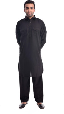Nawab-Saheb Men Solid Pathani Kurta(Black)