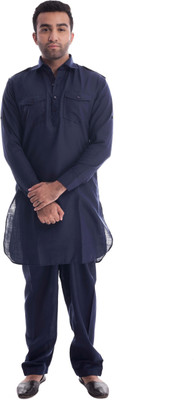 Royal Heritage Men Solid Pathani Kurta(Blue)