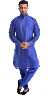 Royal Heritage Men Solid Pathani Kurta(Blue)