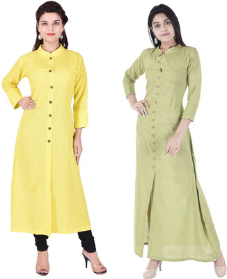 Desier Women Solid Anarkali Kurta(Yellow, Light Green) Flipkart