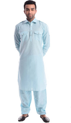 Nawab-Saheb Men Solid Pathani Kurta(Blue)