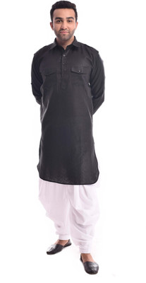 Royal Heritage Men Solid Pathani Kurta(Black)
