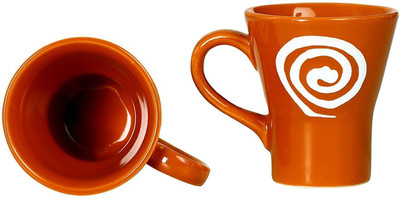

caffeine Tea Cup Ceramic/Stoneware in Orange & White Doodle Mini Platform Handmade Ceramic Mug(250 ml, Pack of 2)