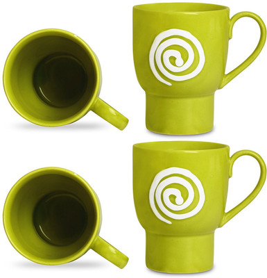 

caffeine Coffee Ceramic/Stoneware in Green & White Doodle Platform (Set of 4) Handmade Ceramic Mug(300 ml, Pack of 4), Yellow