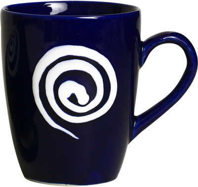 

Caffeine Coffee in Blue With White Doodle (Set of 1) Ceramic Mug(400 ml), Blue;white