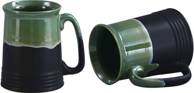 

caffeine Green Studio Ceramic Mug(500 ml, Pack of 2), Black;green