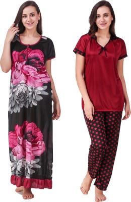 KEOTI Women Nighty Set(Maroon)