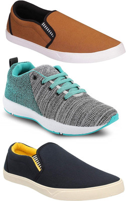 

Pexlo Combo Pack of 3 Casual & Sports Shoes (Loafers Shoes) Running Shoes Slip On Sneakers For Men(Multicolor, Tan;grey & black