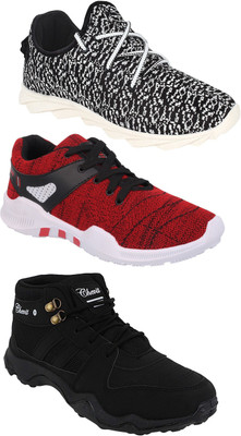 

Chevit Combo Pack of 3 Sports Shoes Walking Shoes For Men(Multicolor, Black & red