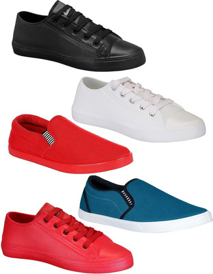 

Pexlo Combo Pack of 5 Casual & Sports Shoes (Loafers Shoes) Slip On Sneakers For Men(Black, Black;white;blue & red