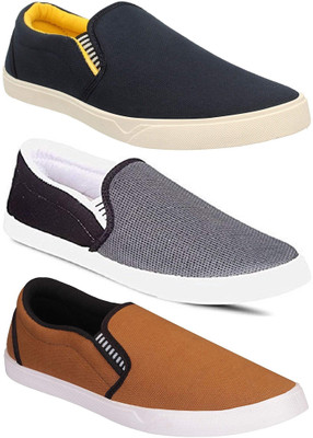 

Pexlo Combo Pack of 3 Casual Shoes Slip On Sneakers For Men(Black, Black;grey & tan