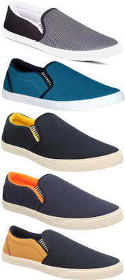 

Pexlo Combo Pack of 5 Casual & Sports Shoes (Loafers Shoes) Slip On Sneakers For Men(Multicolor, Grey;black;blue & beige