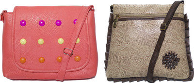 AZED Collections Girls Casual Orange, Gold Rexine Sling Bag, Gold;orange