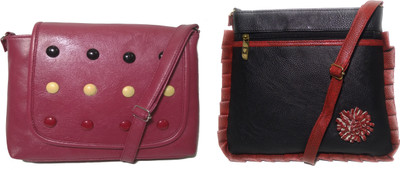 

AZED Collections Girls Casual Maroon, Black Rexine Sling Bag, Black;maroon