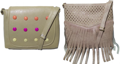 

AZED Collections Girls Casual Khaki, Gold Rexine Sling Bag, Gold;khaki