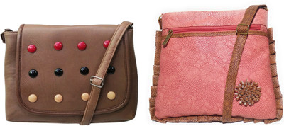 

AZED Collections Girls Casual Brown, Pink Rexine Sling Bag