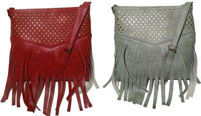 

AZED Collections Girls Casual Maroon, Green Rexine Sling Bag, Green;maroon
