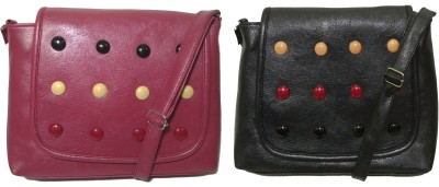 

AZED Collections Girls Casual Maroon, Black Rexine Sling Bag, Black;maroon