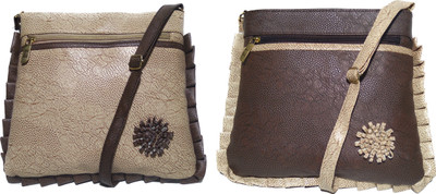 

AZED Collections Girls Casual Gold, Brown Rexine Sling Bag, Brown;gold