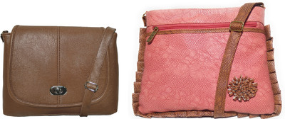 

AZED Collections Girls Casual Brown, Pink Rexine Sling Bag