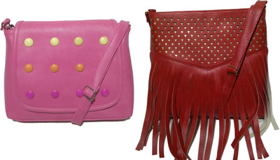

AZED Collections Girls Casual Pink, Maroon Rexine Sling Bag, Maroon;pink