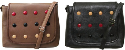 

AZED Collections Girls Casual Brown, Black Rexine Sling Bag, Black;brown