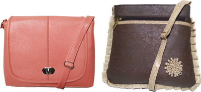 

AZED Collections Girls Casual Orange, Brown Rexine Sling Bag, Brown;orange