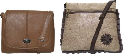 

AZED Collections Girls Casual Brown, Gold Rexine Sling Bag