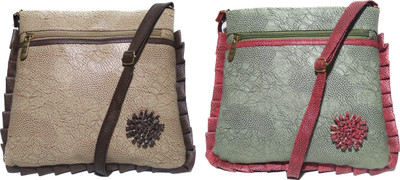 

AZED Collections Girls Casual Gold, Green Rexine Sling Bag