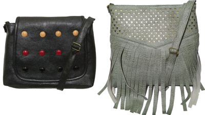 

AZED Collections Girls Casual Black, Green Rexine Sling Bag