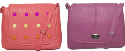 

AZED Collections Girls Casual Orange, Pink Rexine Sling Bag