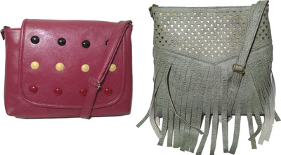 

AZED Collections Girls Casual Maroon, Green Rexine Sling Bag, Green;maroon