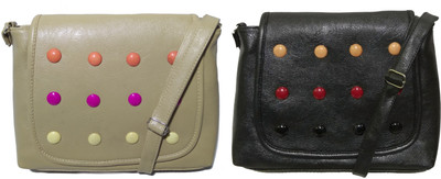 

AZED Collections Girls Casual Khaki, Black Rexine Sling Bag, Black;khaki