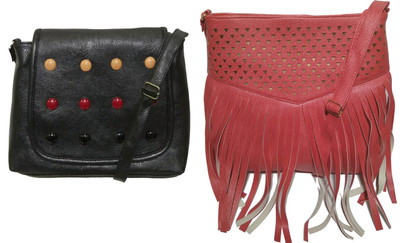 

AZED Collections Girls Casual Black, Red Rexine Sling Bag