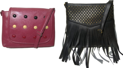 

AZED Collections Girls Casual Maroon, Black Rexine Sling Bag, Black;maroon
