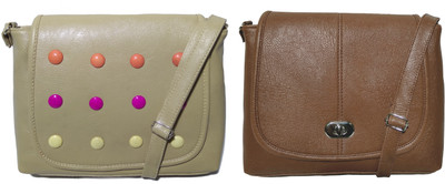 

AZED Collections Girls Casual Khaki, Brown Rexine Sling Bag, Brown;khaki