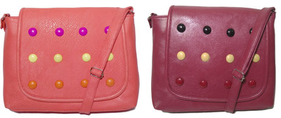 

AZED Collections Girls Casual Orange, Maroon Rexine Sling Bag, Maroon;orange