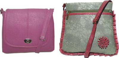 

AZED Collections Girls Casual Pink, Green Rexine Sling Bag, Green;pink