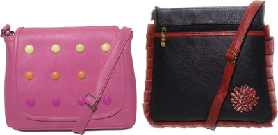 

AZED Collections Girls Casual Pink, Black Rexine Sling Bag, Black;pink
