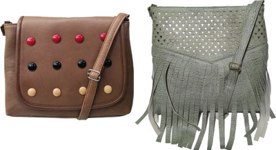 

AZED Collections Girls Casual Brown, Green Rexine Sling Bag