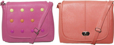 

AZED Collections Girls Casual Pink, Orange Rexine Sling Bag, Orange;pink