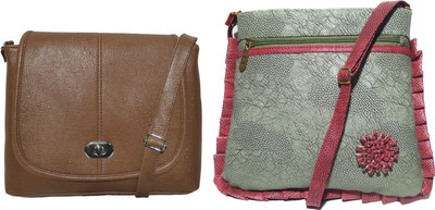 

AZED Collections Girls Casual Brown, Green Rexine Sling Bag