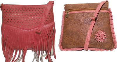 

AZED Collections Girls Casual Red, Tan Rexine Sling Bag