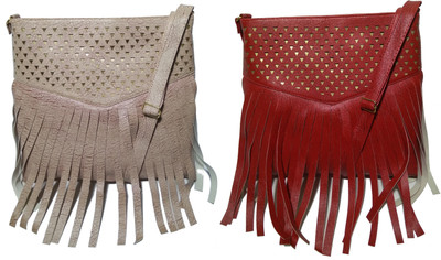

AZED Collections Girls Casual Gold, Maroon Rexine Sling Bag